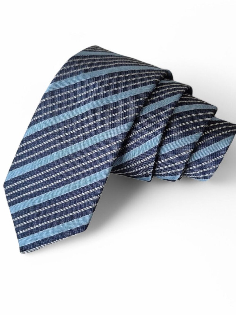 Hugo Boss Skinny Silk Tie Blue Striped Made In Italy